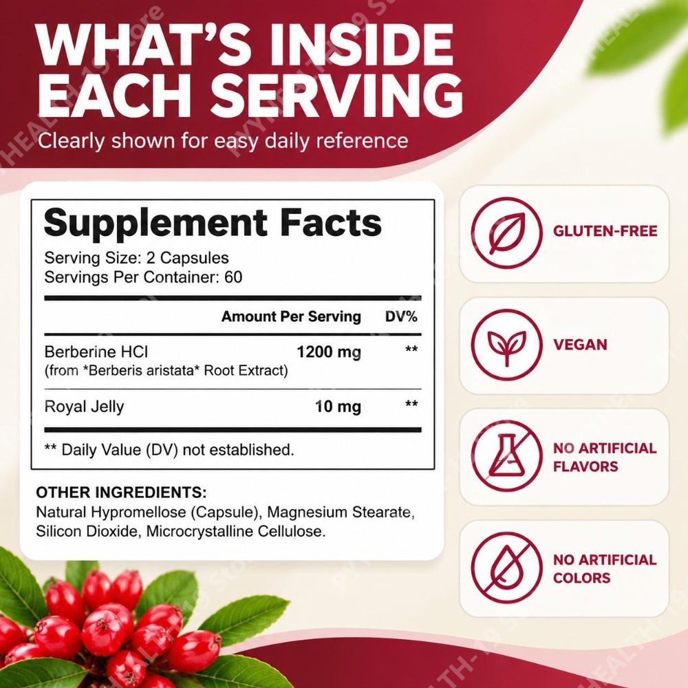 Berberina 1200 mg con jalea re - Berberine Hcl Capsule reseña y precio
